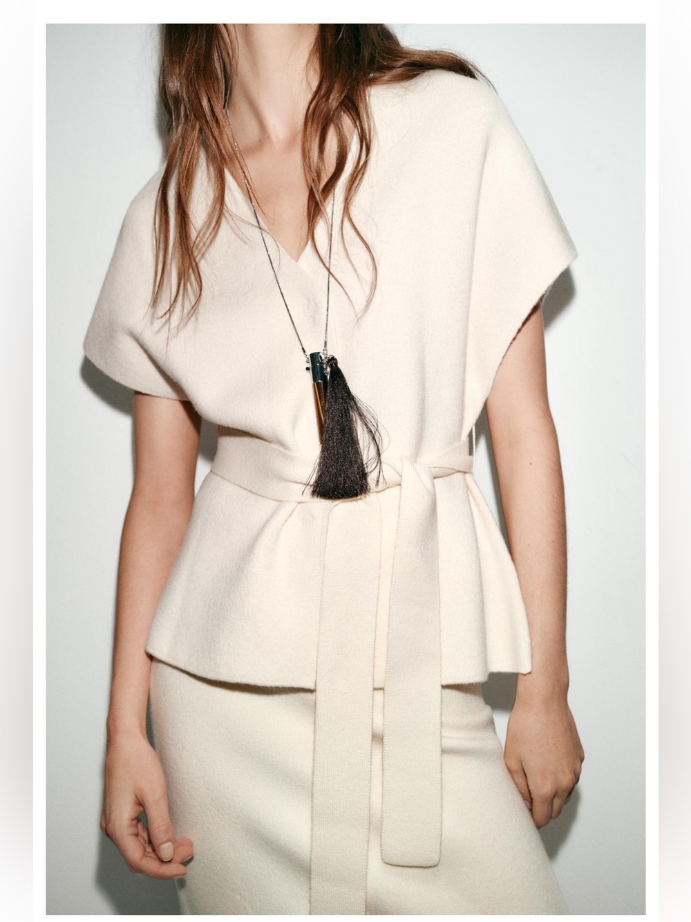 Zara Cream V-Neck Tie-Waist Tunic